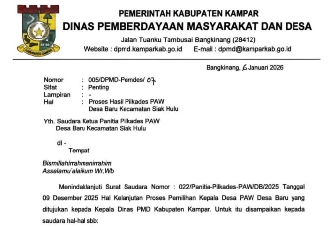 Polemik PAW Desa Baru, Bupati Kampar Diingatkan Tak Tunda Pelantikan Tanpa Dasar Hukum