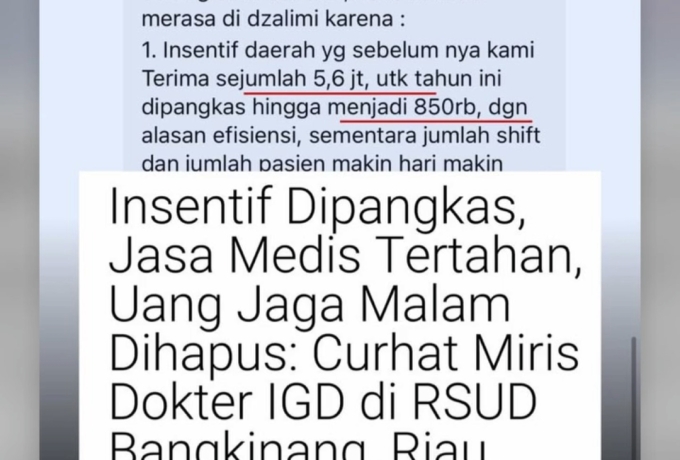 Dokter Jaga IGD RSUD Bangkinang Keluhkan Pemangkasan Insentif dan Tunggakan Jasa Medis di Medsos